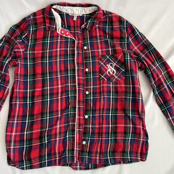 Victoria's Secret Plaid Flannel Sleep Shirt Red Tartan XS Cozy Night - Picture 1 of 9